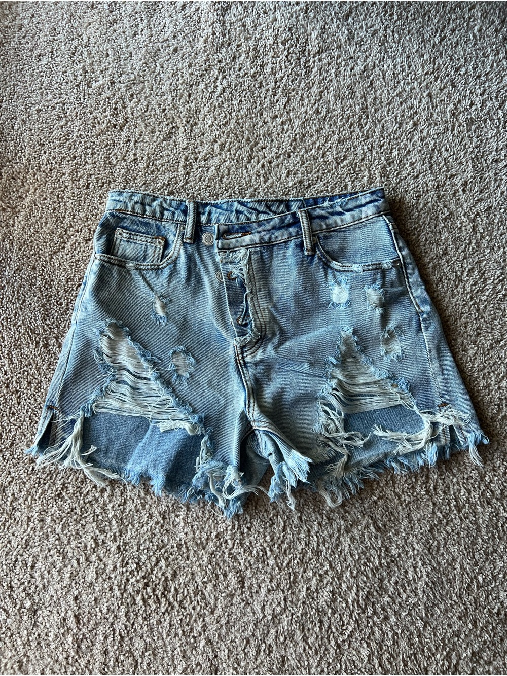 Mahina Hawaii Distressed Light Blue Denim Shorts